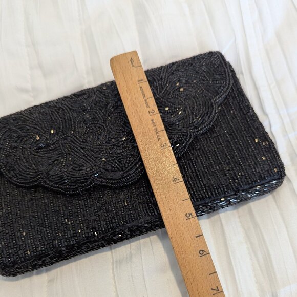 Vintage Glass Beaded Envelope HandBag Black Amazing Design Cocktail evening Glam - Picture 7 of 7